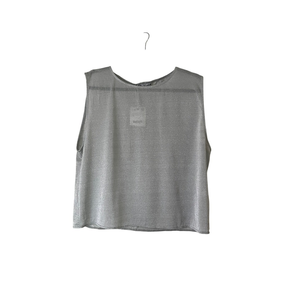 Zara Silver Sleeveless Knit Top Sz L NWT Wrinkle Effect Metallic
